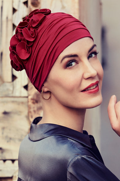 Turban Nadi - Turban in bamboo viscose with decorative applications in - red - 1398-0384