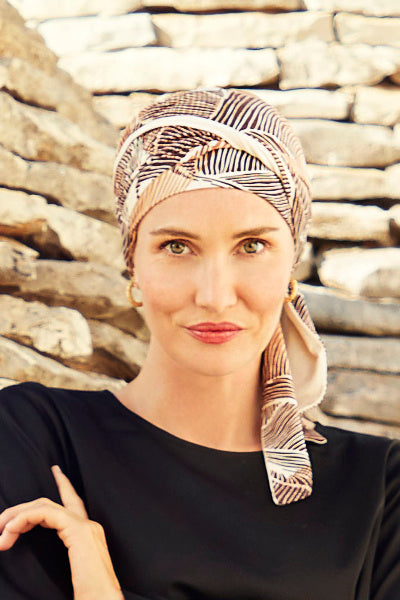 Turbante de Beatriz y los Auriculares, en Viscosa de Bambú, diseño de leopardo de color lila/negro - 1419-0593