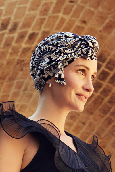 Turbante Beatrice - Cuffia in lino con nastri corti - 1460-0818