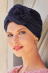 Turbante Zuri - Cuffia con fiore in cotone Supima - blu scuro 1484-0655