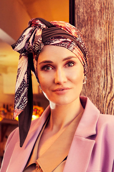 Turban Mantra with scarfs in bamboo viscose - patterned 1012-0618