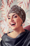 Ruby - Turban in cotton/polyester - abstract pattern white/black 3000-0576